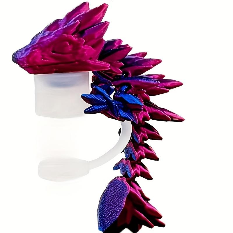Drachenförmige Strohkappen, geeignet für 30- und 40-Unzen-Trinkbecher mit Strohhalm, Silikon-Strohhalmaufsätze überzogen, mit 3D-gedruckten Drachen