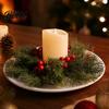 Christmas Candle Ring Candlestick Wreath Red Poinsettia Pine Needle Berry Decor Wreath with Berries Tabletop Centerpiece for Home Party Wedding