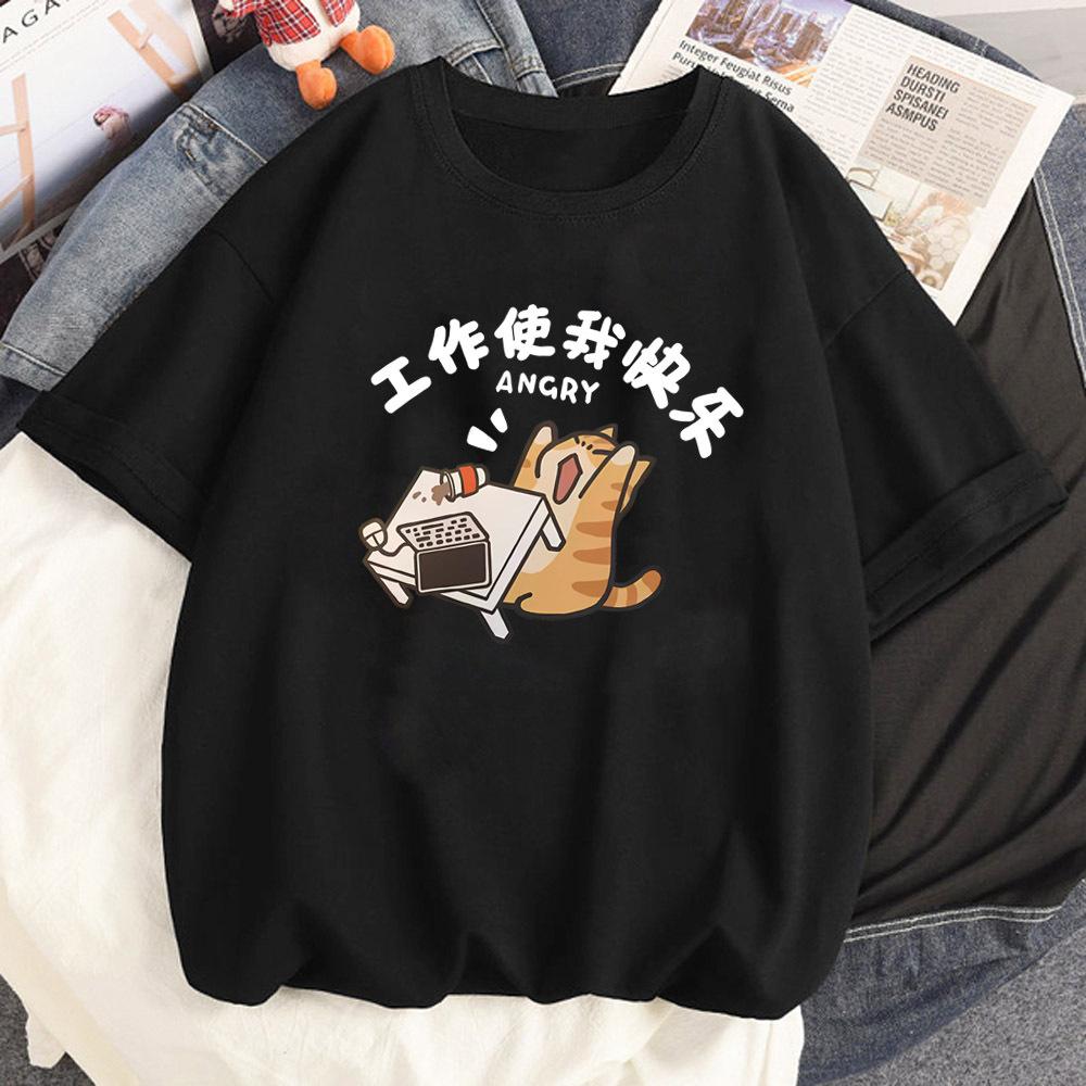 Cartoon Cat t-shirt female Retro Grunge 2000s Comfortable Psychedelic top tees aesthetic Pop Culture Digital streetwear Grunge