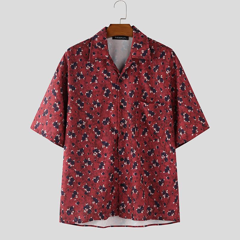 INCERUN Plus Size Men Lapel Neck Short Sleeve Printing Buttons Casual Shirts