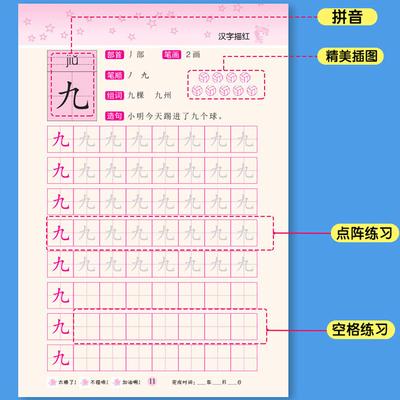 64 de pagini Carte pentru Copii Învățare Pinyin Chinezesc Hanzi Bihua Manual de Aritmetică Caiete de Exerciții de Urmărit Scrise de Mână Roșii pentru Copil 2-6