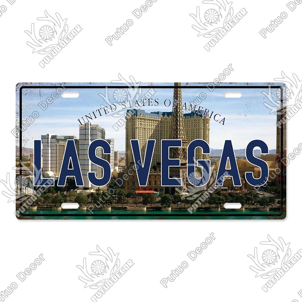 Famous City License Plate Metal Sign Vintage Decor for Home Bedroom Man Cave Wall