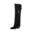 Krazing Pot Flock Pointed Toe Thick High Heels Thigh High Boots Size 46 Size 45 Slip On Plus Size Women Keep Warm Over-the-knee Boots