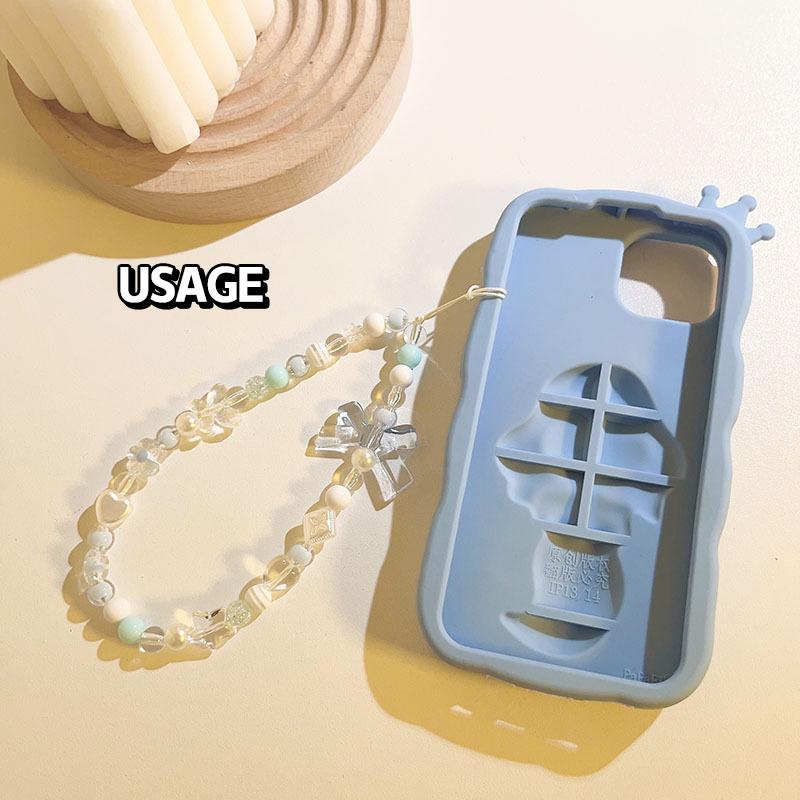 Blue Pink Bowkont Beads Phone Chain Sweet Cool Love Bear Hanging Rope Camera Lanyard Anti-Lost Wrist Straps Bag Accessories