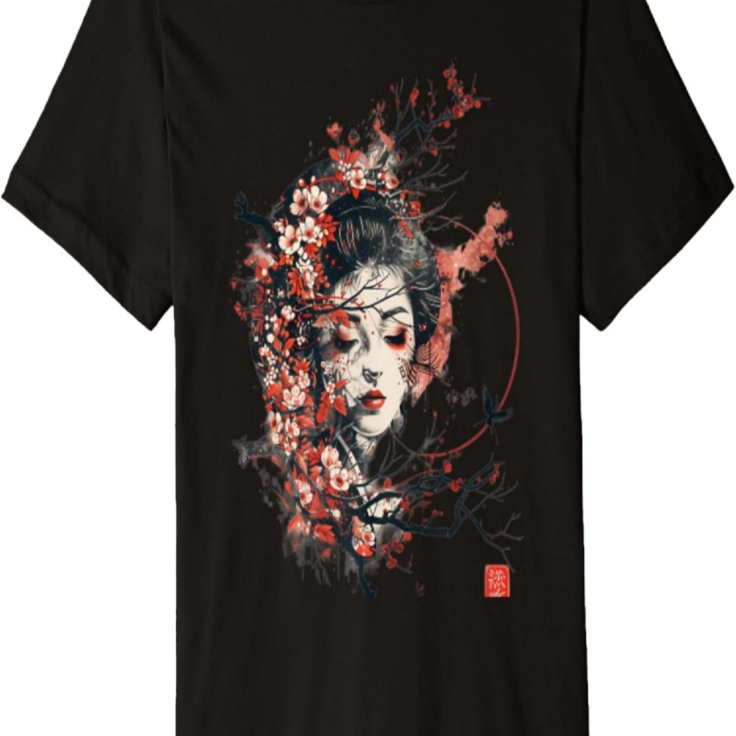 Geisha Vintage Ancient Samurai Cherry Blossom Premium T-Shirt S чёрный