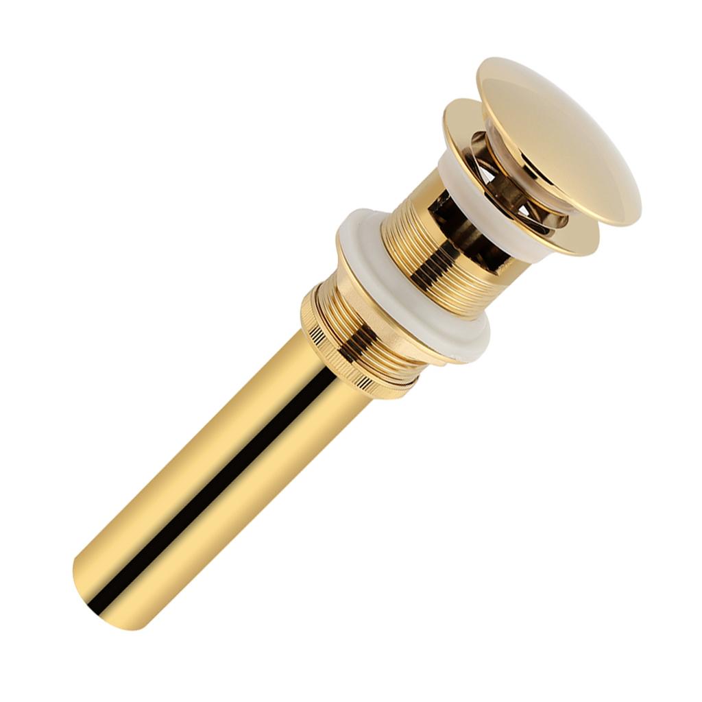 Kitchen Bathroom Basin Sink Solid Brass Pop Up Drain Stopper with Overflow Hole Golden