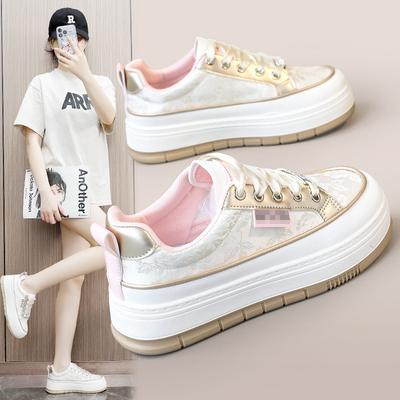 A635 New Spring and Summer Color Matching Thick Bottom Heightened Easy Wear Shoes Printed Women's Shoes All-Matching Leisure Street Shot Fashion