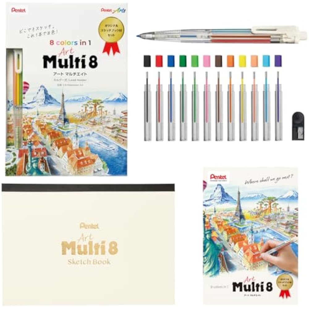 Pentel XPH804STSB Mechanical Pencil Art Multi 8 Color Lead with 8 Color Refill Set Limited Origin...