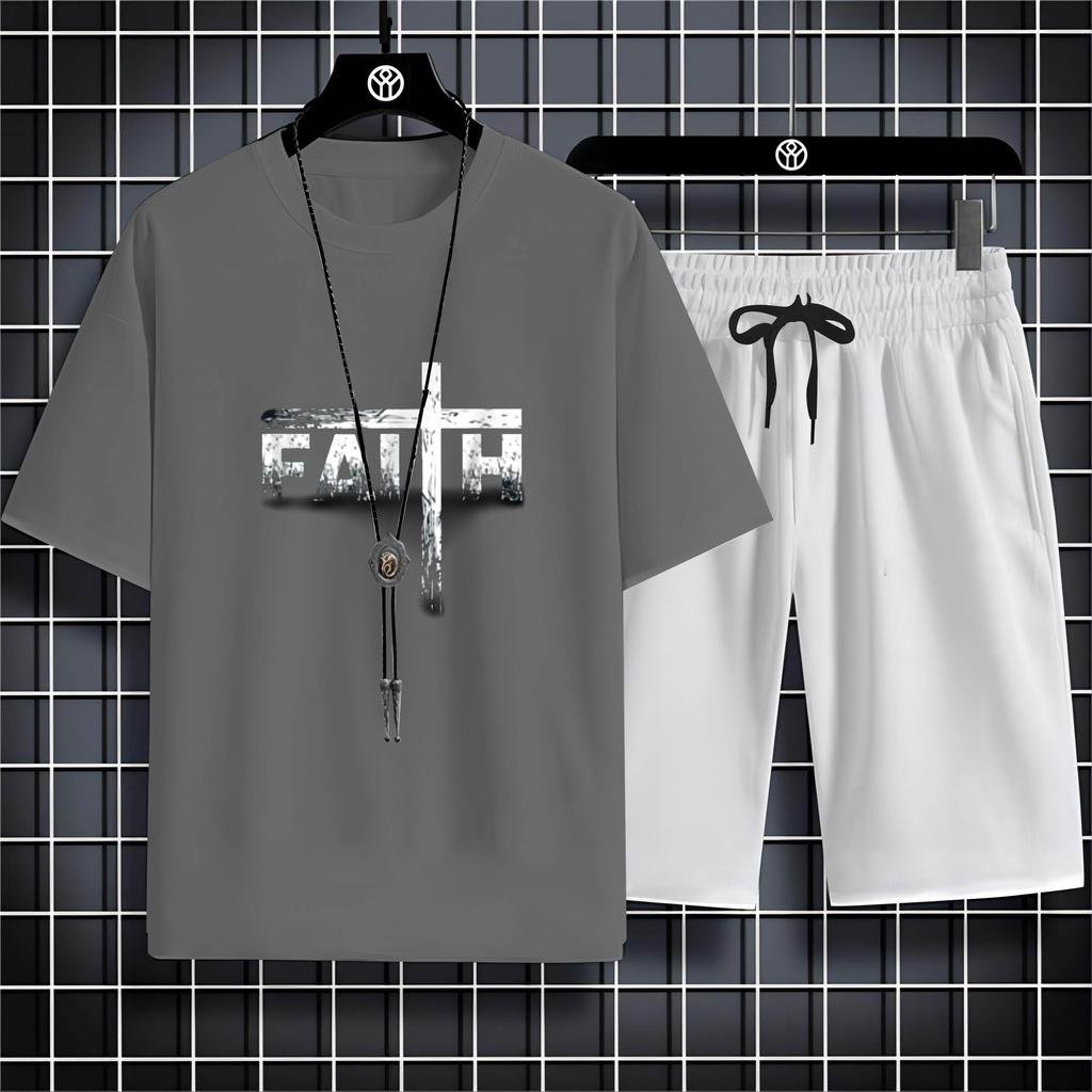 Vier Jahreszeiten Mode Lässig O Kragen 2d Trend Brief Drucken Herren Kurzarm T-Shirt Lose Bequeme Schnell Trocknende Anzug