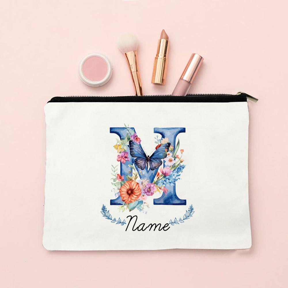 Personalized Initial with Name Makeup Bag for Women A-Z Cosmetic Bags Girls Travel Toiletry Pouch Wedding Birthday Gift for Her