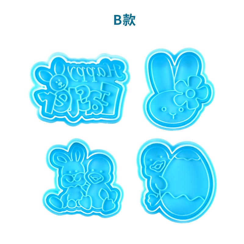 4pcs Cookie Stamp Biscuit Mold 3D Cookie Plunger Cutter DIY Baking Mould Easter Rabbit Cookie Cutters for Kitchen Tools