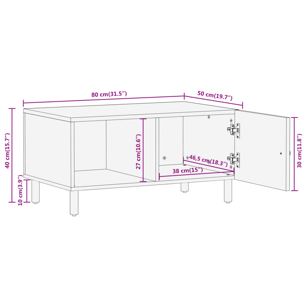 Coffee Table 80x50x40 Cm Solid Mango Wood