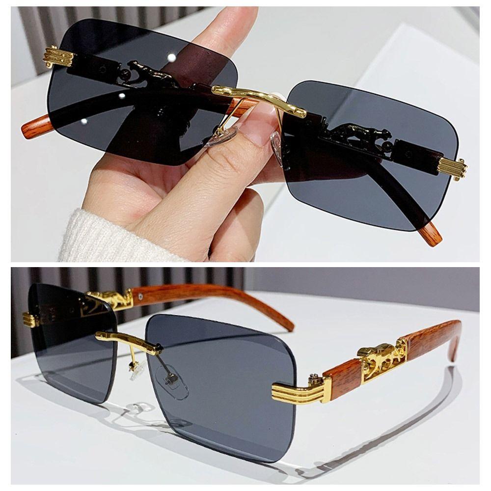 Metal Temples Rimless Cut Edge Sunglasses Unique Rectangle Sun Glasses  Daily Party Holiday Outdoor