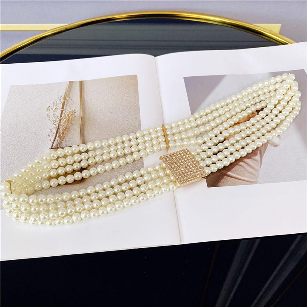 Vintage Elastic For Girls Flower Crystal Dress Decoration Korean Belt Women Waistband Faux Pearl