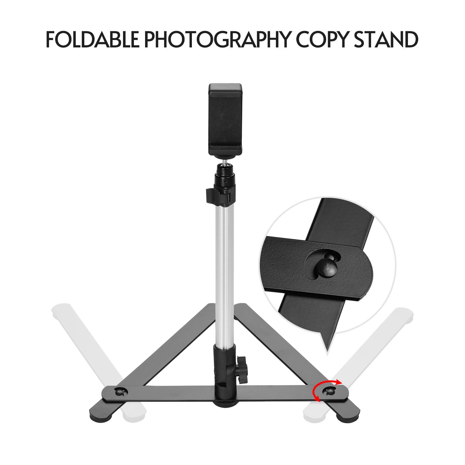 

Photography Copy Stand Tabletop Phone Livestreaming Stand Kit with Adjustable Phone Holder Remote Control Overhead