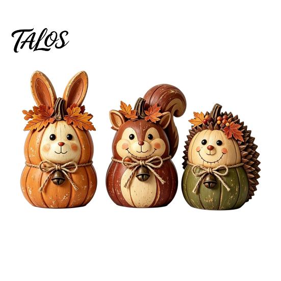 Seasonal Autumn Shelf Display 3PCS Rustic Harvest Wooden Ornaments, Animal Designs Retro Small Pumpkin Figurines Distressed Farmhouse Crafts,
