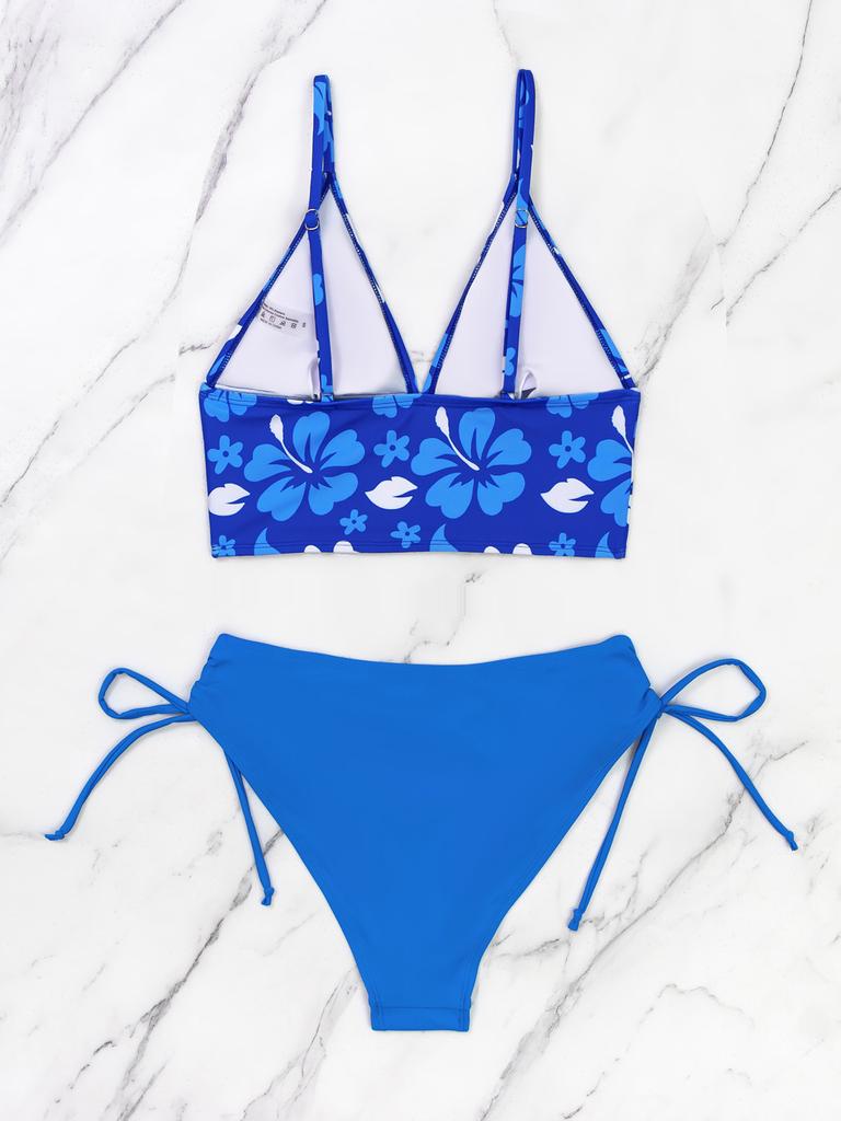 Women's Swimwear Sexy Printed Halter Neck Bikini Suit Side Tie High Waist Swimsuit Beachwear
