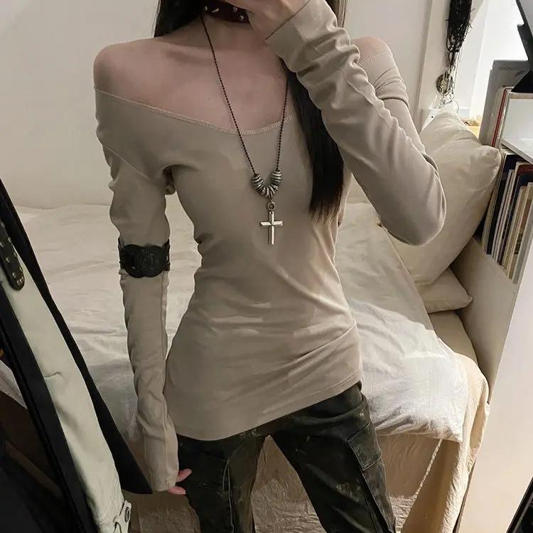 Seeslim Women's T-shirt 2000s Clothes Y2k Tees Female Long Sleeve Off Shoulder Korean Fashion Skinny Hotsweet Autumn Tops Slim