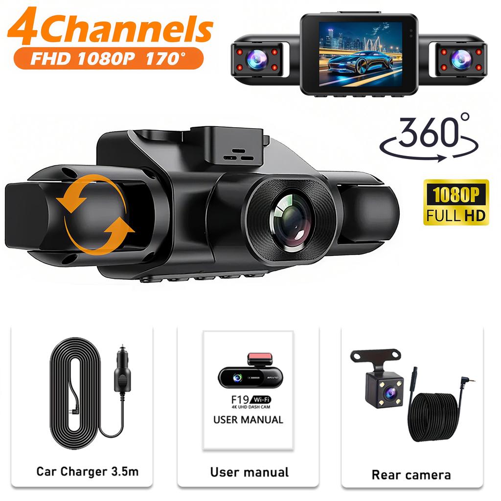 4 Channel Dash Cam Car Video Recorder Black Box with Night Vision 24/7 Parking Monitor G-Sensor Loop Recording car accessories