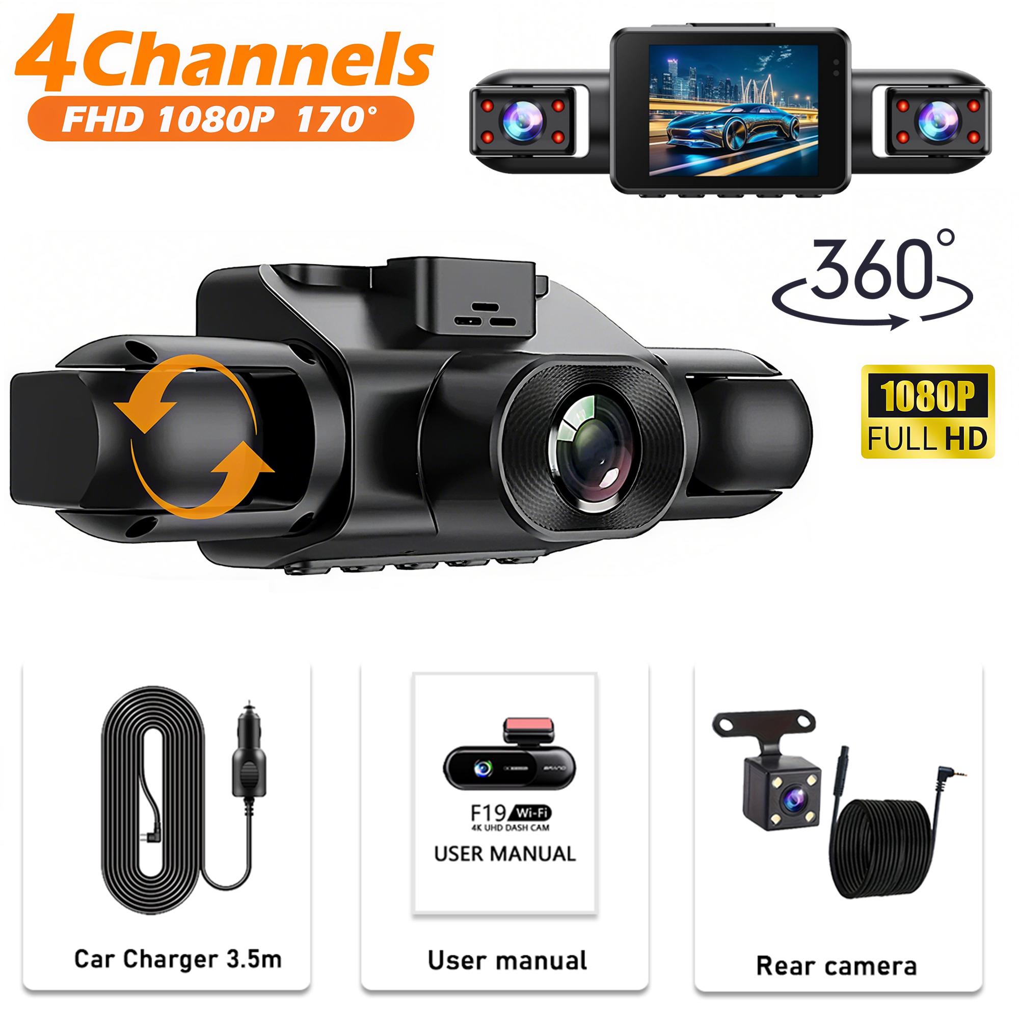 

4-канальный видеорегистратор для автомобиля, видеорегистратор, «черный ящик» с ночным видением, круглосуточный монитор парковки, G-сенсор, циклическая запись, автомобильные аксессуары No SD Card