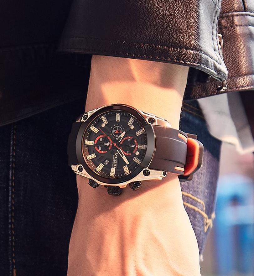 Megir Men Watches Fashion Military Quartz Waterproof Wristwatch Silicone Strap Sport Chronograph Reloj Hombre 2144