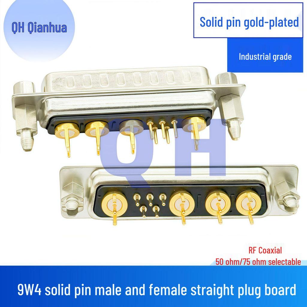 9W4 Male-Female RF Coaxial D-SUB Connector, Solder Type, Straight Plug and Socket