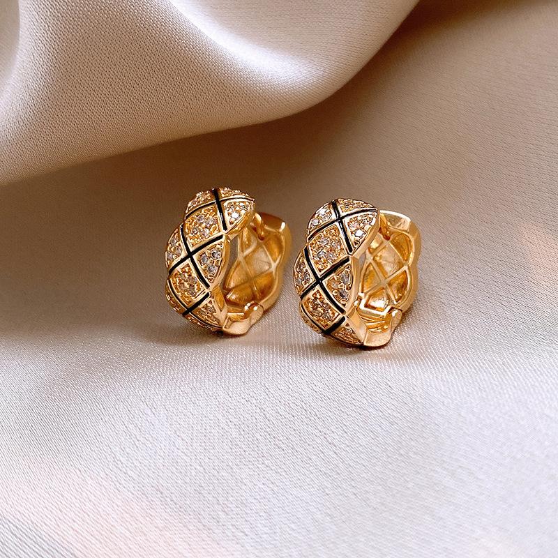 Electroplated cross zircon square wavy earrings retro court style ear buckles temperament earrings