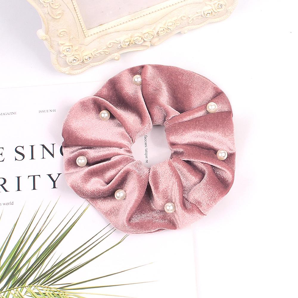 Velvet Nail Pearl Scrunchie Women Elastic Hair Rubber Bands Accessories Gum For Women Girls Ties Hair Ring Rope Ponytail Holder