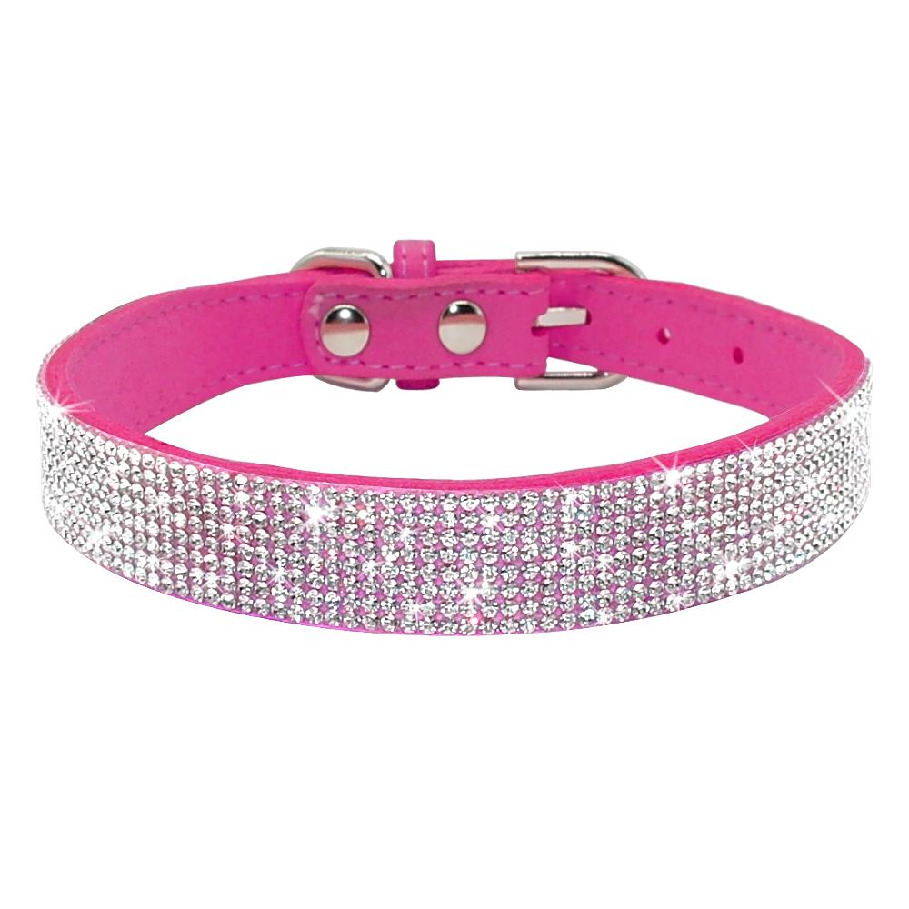 Didog Soft Suede Leather Puppy Dog Collar Adjustable Rhinestone Cat Pet Pink Collars Suit Small Medium Pets XS S M Chihuahua