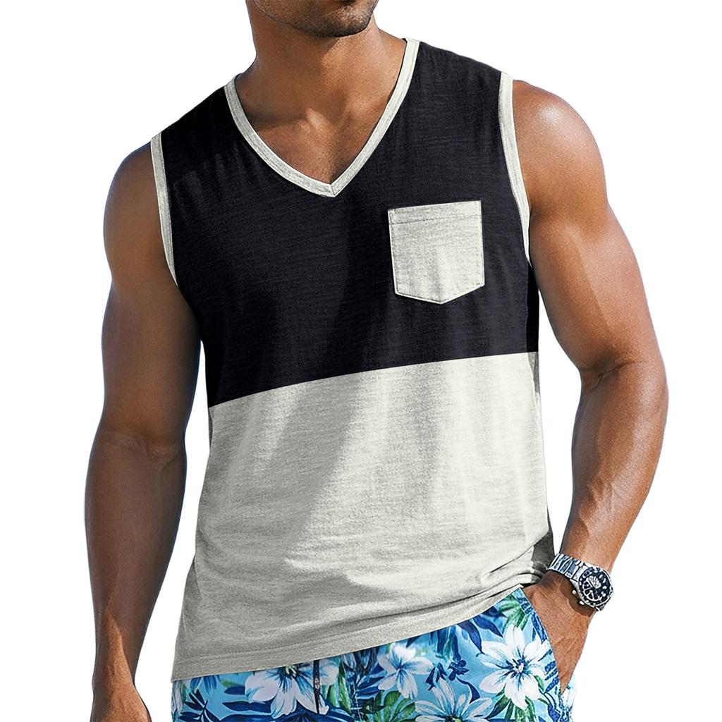 Men’s Sleeveless V-Neck Casual Tank Top with Chest Pocket Relaxed Fit Lightweight Summer Shirt