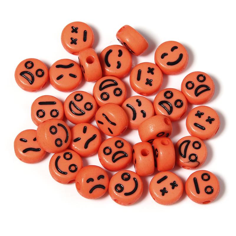 100Pcs/Lot 7mm Acrylic Beads Emoticon Pattern Color Flat Round Hole Size 1.3mm Beads Diy Cute Bracelet Necklace Accessories