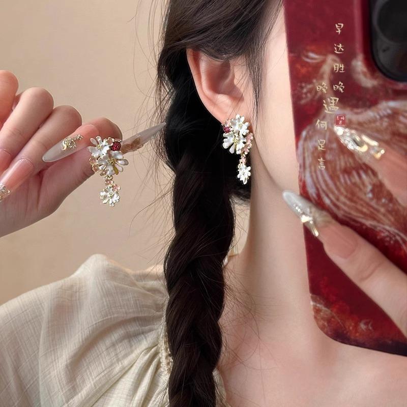 Fresia~ Flower Drip Glaze Earrings Women's New Niche Design Stud Earrings Temperament Sweet Earrings