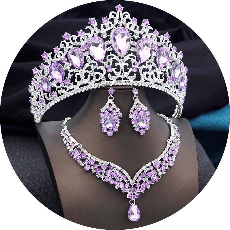 Elegant Big Tiaras and Crowns Bridal Jewelry Sets for Women Prom Wedding Crown With Choker necklace earrings Pageant Tiara Set