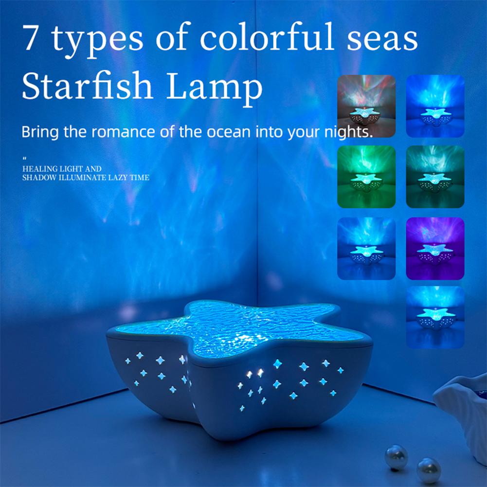 

Starfish LED Night Light Romantic Northern Ocean Wave Projector Lamp 7 Colors Changing Ambient Light Rechargeable for Bedroom