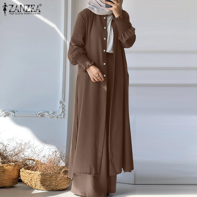 

ZANZEA Женская длинная блузка и брюки повседневный комплект из двух предметов с брюками 5XL чёрный