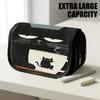 1pc Large Capacity Flip-Top Pencil Case Suitable for School & Office, Thickened Oxford Pencil Bag with Double-Layer Zipper & Cat/Tea Themed Cover, Mul
