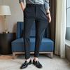 Fashion Men Slim Fit Dark Gray Smart Casual Suit Pants Spring Summer New Ice Silk High Elasticity Business Cropped Trousers