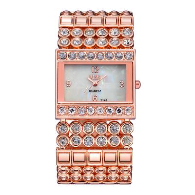 Roségold Strass-Dekor Armbanduhren Damen Kristall Quarz Armbanduhren