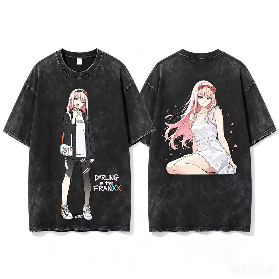 Zero Two DARLING in the FRANXX Double Sided Print Crew Neck Short Sleeve Comfortable Women And Men T shirt