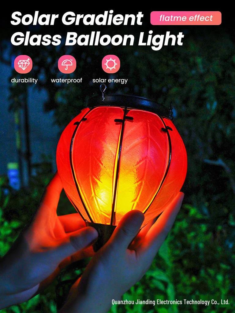 Solar-Powered Flickering Flame Hanging Lantern – Waterproof Hot Air Balloon Outdoor Light