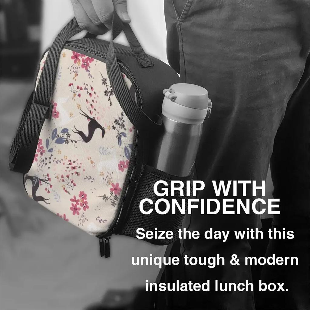 Sighthound Flower Love Insulated Lunch Tote Bag for Greyhound Whippet Dog Portable Cooler Thermal Food Bento Box Kids School