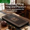 Double-Layer Wooden Tea Tray Engraved Floral Rectangular Food Safe Wood Tray Ideal for Home Tea Party Gifting Occasions