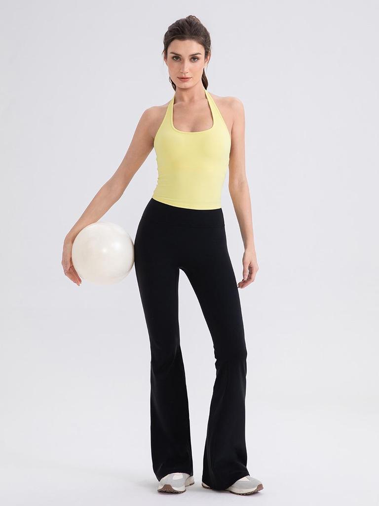 Damski Top Sportowy do Jogi z Dekoltem na Szyi i Wkładkami - Nude, Seksowny Tył Styl 52167