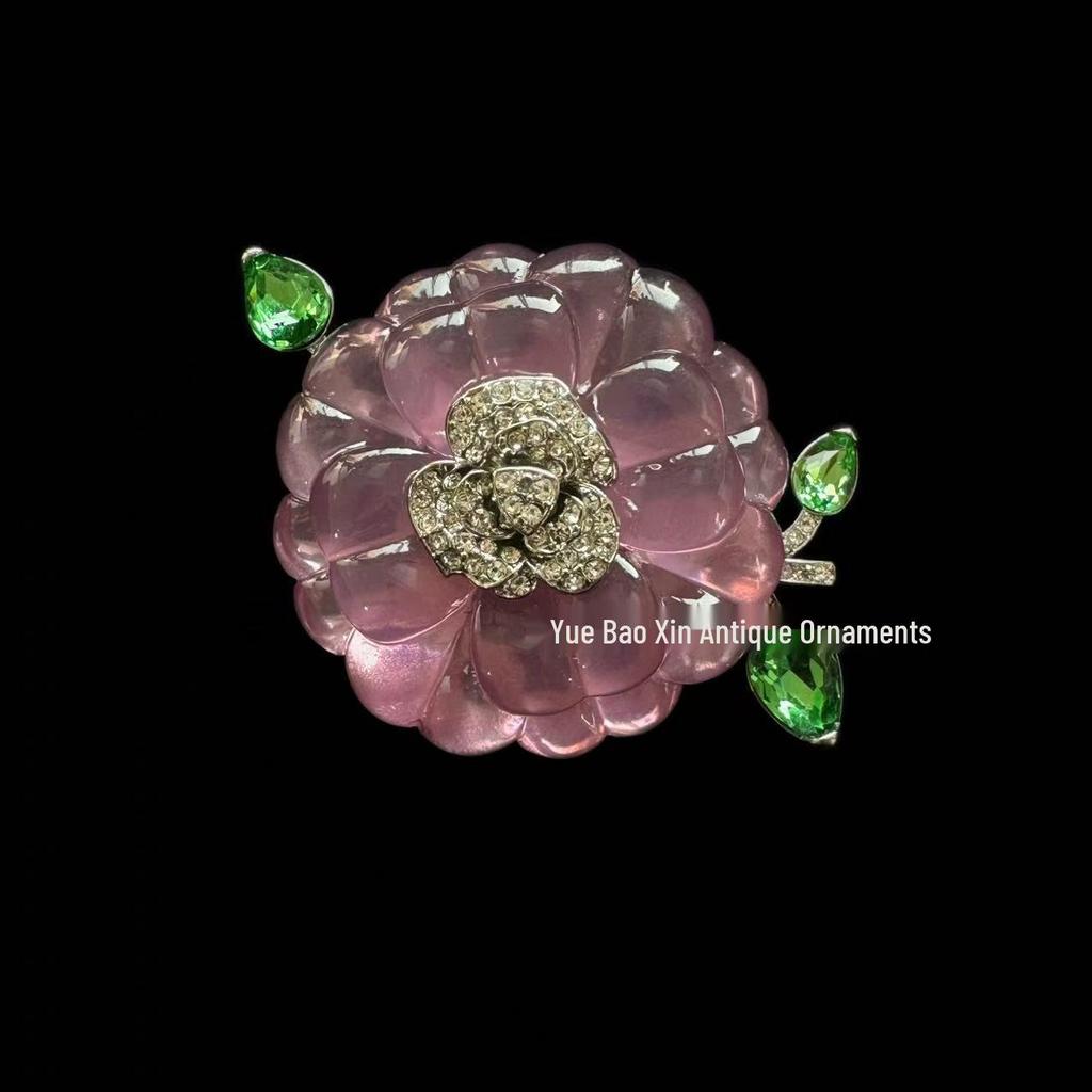 Purple Camellia Jelly Brooch: Vintage Court Style Accessory for Women's Coats