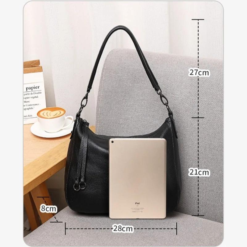Women's Genuine Leather All Seas Versatile Bag, Minimalist Solid Color Underarm Shoulder Crossbody Handbag for Commute