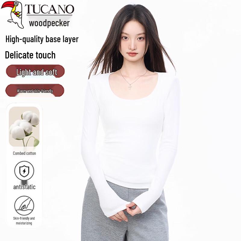 Woodpecker Women s Autumn Basic Pure Cotton Slim Fit Long Sleeve Round Neck T-Shirt L