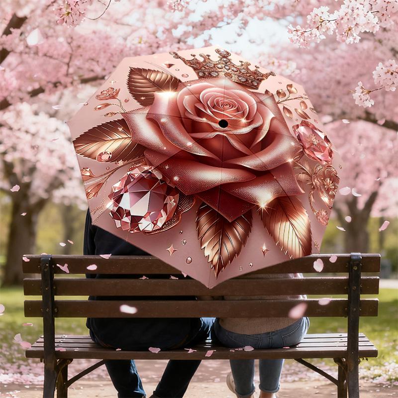 1PC Crown Rose Umbrella-9-Rib Reinforced, Automatic Open, Lightweight & Durable, Cute Fashion Accessory for Outdoor-P0719