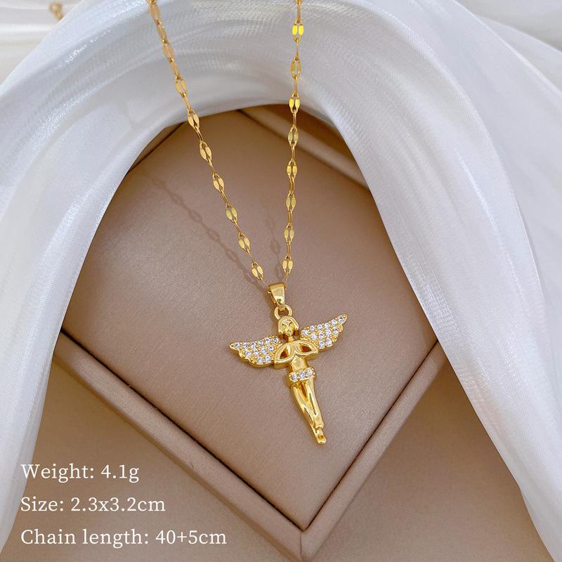 Devout Angel Light Luxury Temperament Gorgeous Full Diamond Necklace Female Versatile Clavicle Chain Titanium Steel Chain