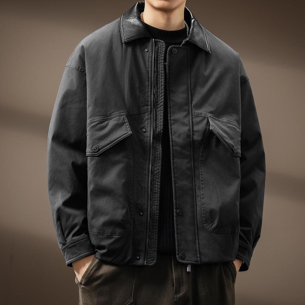 Hochwertige Retro-Lederkragen Herren Winter Daunenjacke mit 90% Weißer Entendaune