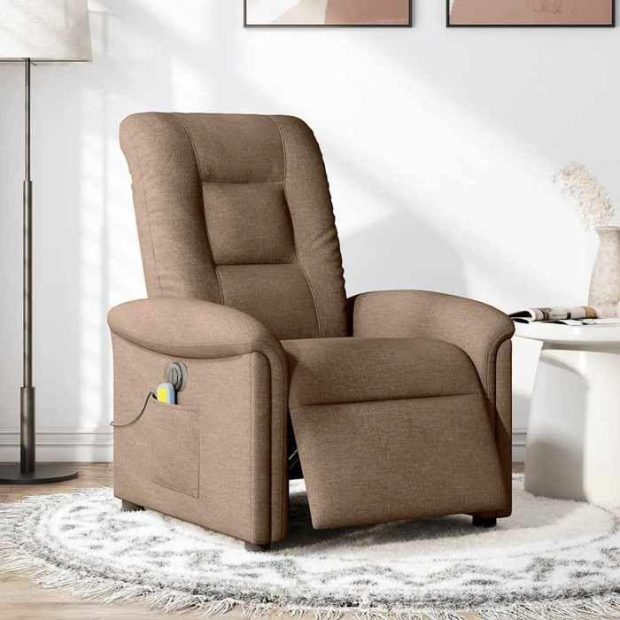VidaXL Fauteuil inclinable de massage électrique marron tissu, fauteuil de massage électrique, fauteuil inclinable de 3303248